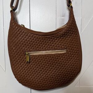 Brown Leather Woven Shoulder Bag